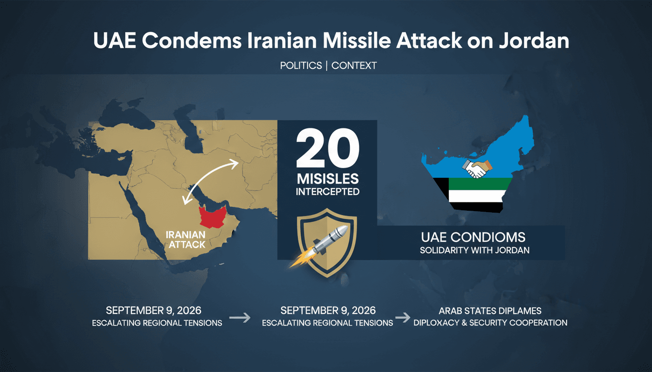 Infographic detailing the Iranian missile attack on Jordan and UAE's response, highlighting regional security concerns.
