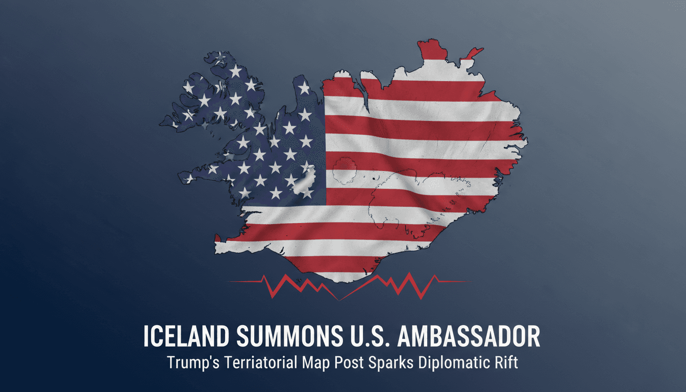 A map showing Iceland and neighboring countries under the American flag, illustrating the diplomatic incident involving Trump.