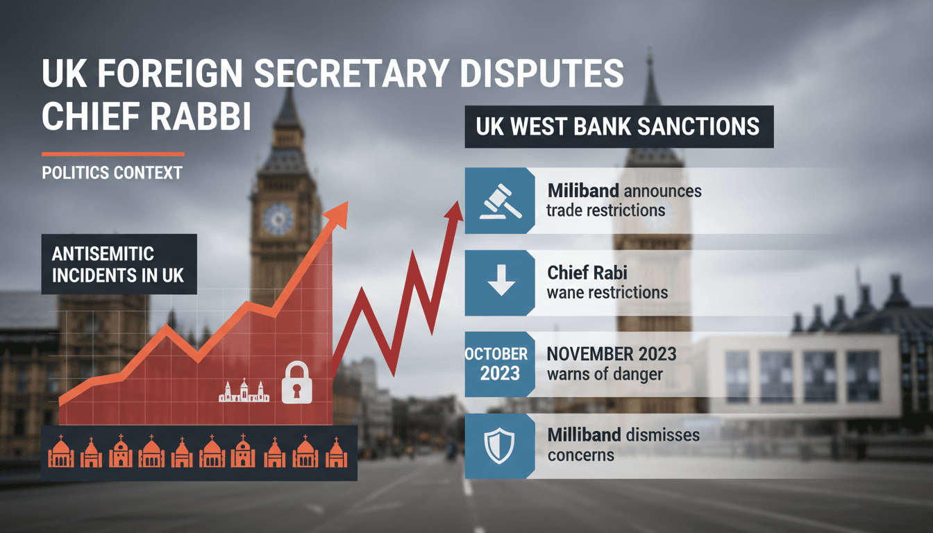 Infographic showing the rise in antisemitic incidents in the UK and the timeline of sanctions against Israeli settlements.