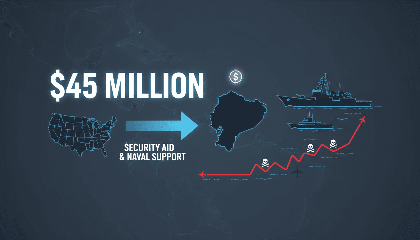 Infographic depicting the US $45 million funding request for Ecuador's security against drug trafficking.