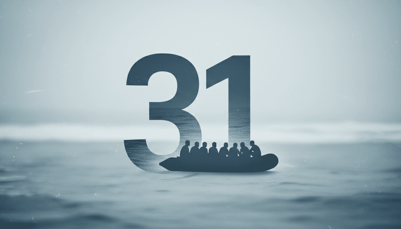 A graphic depicting the number 31 with a dinghy silhouette, representing the migrant tragedy in the English Channel.
