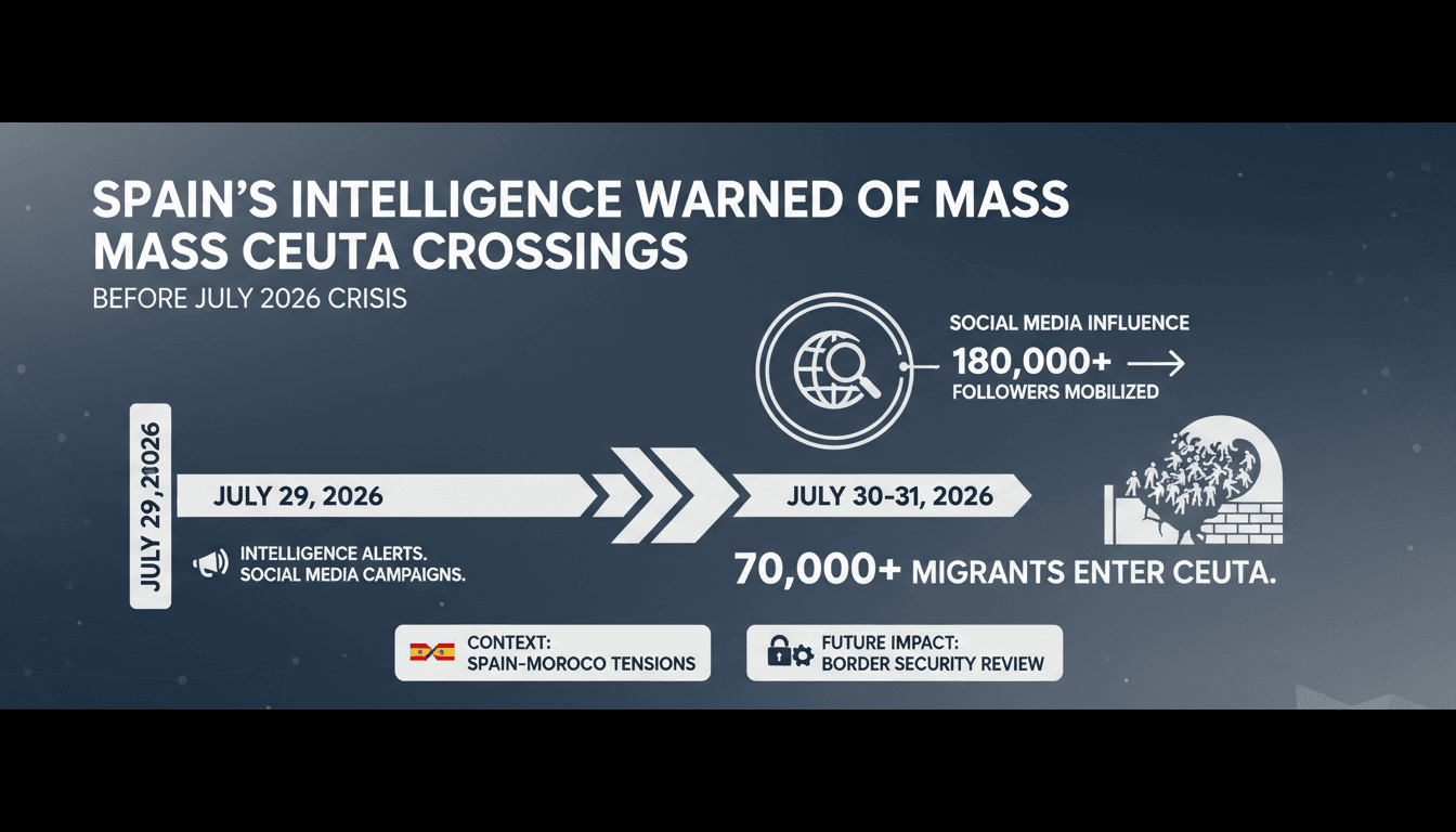 A map highlighting Ceuta's location and migration routes, illustrating the migrant surge and Spain's intelligence warnings.