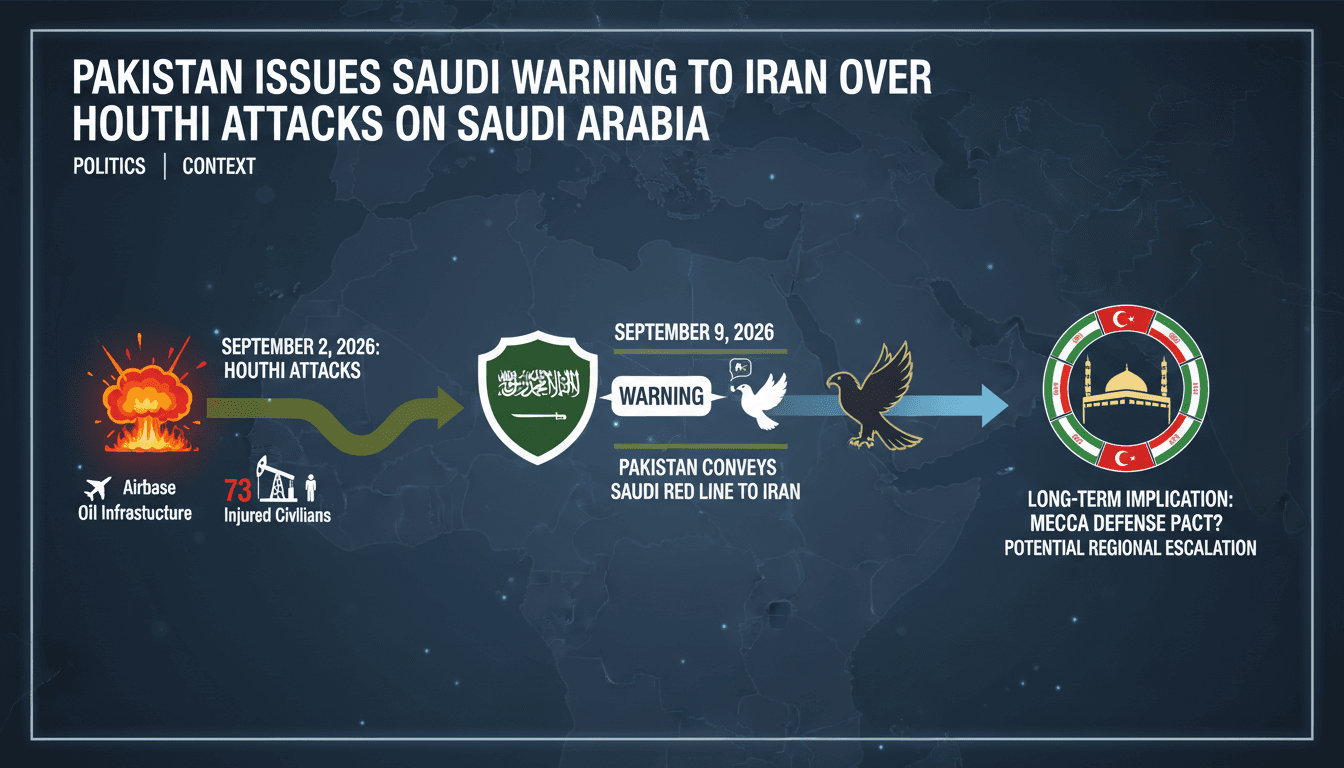 A map illustrating the geopolitical tensions between Pakistan, Iran, and Saudi Arabia amid Houthi attacks.