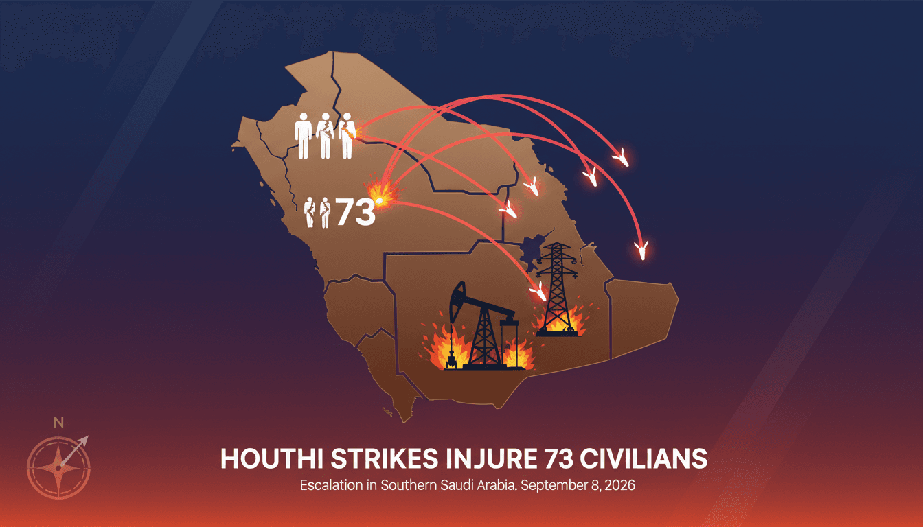 Houthi missile and drone strikes injure 73 civilians in southern Saudi Arabia