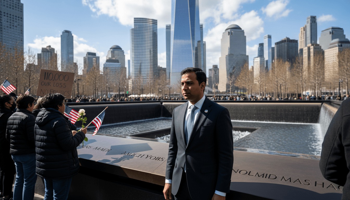 Mayor Zohran Mamdani at Ground Zero during the 25th anniversary of 9/11, highlighting political identity and public sentiment.