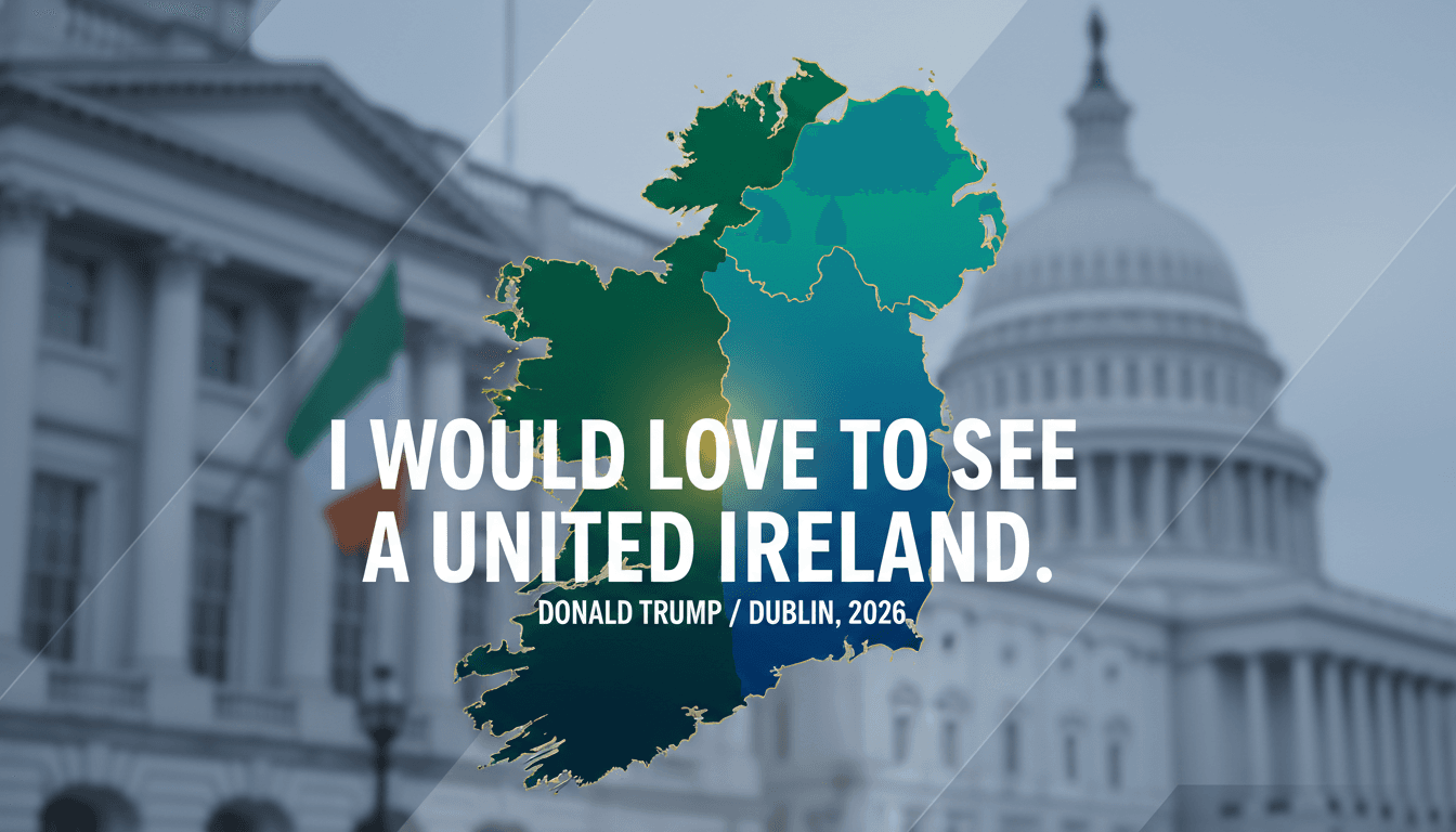 Map of Ireland highlighting unity with Trump's quote about a united Ireland.