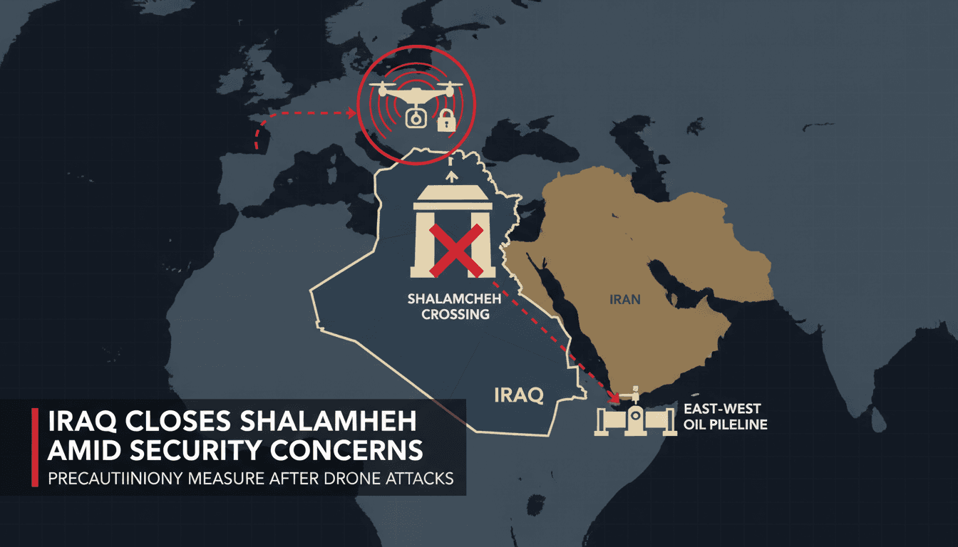 Map showing the Shalamcheh border crossing between Iraq and Iran, highlighting recent security measures.