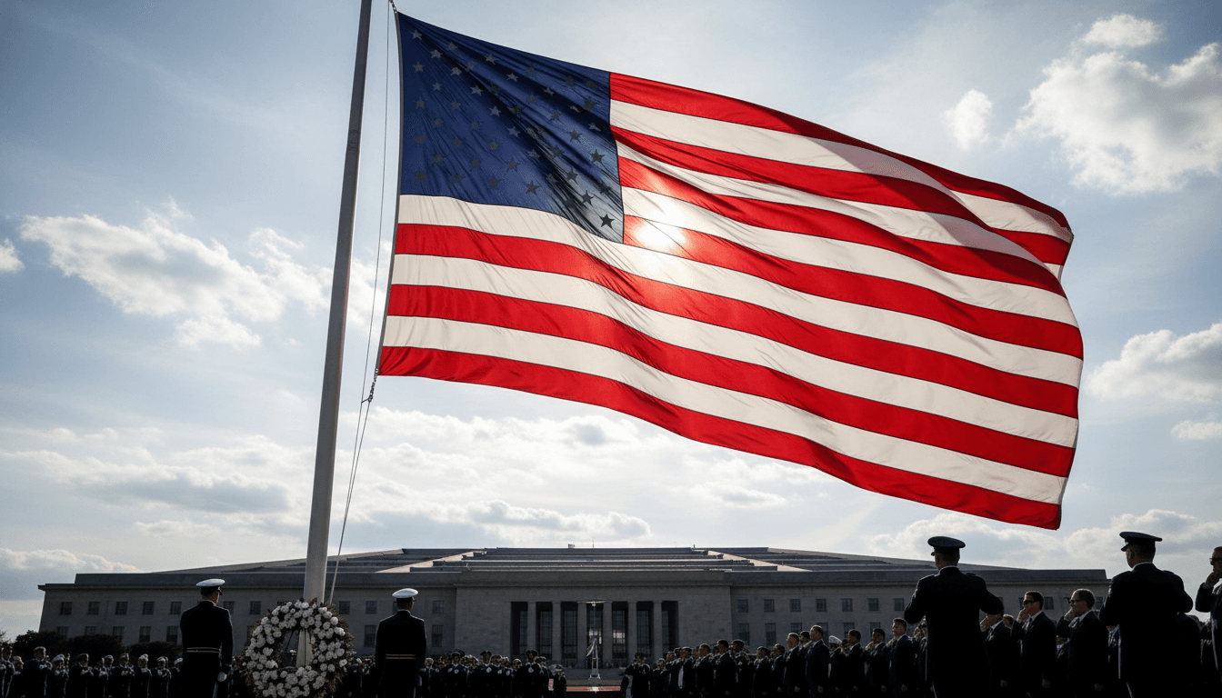 President Trump delivering remarks at the Pentagon during the 25th anniversary of 9/11, honoring victims and emphasizing national security.