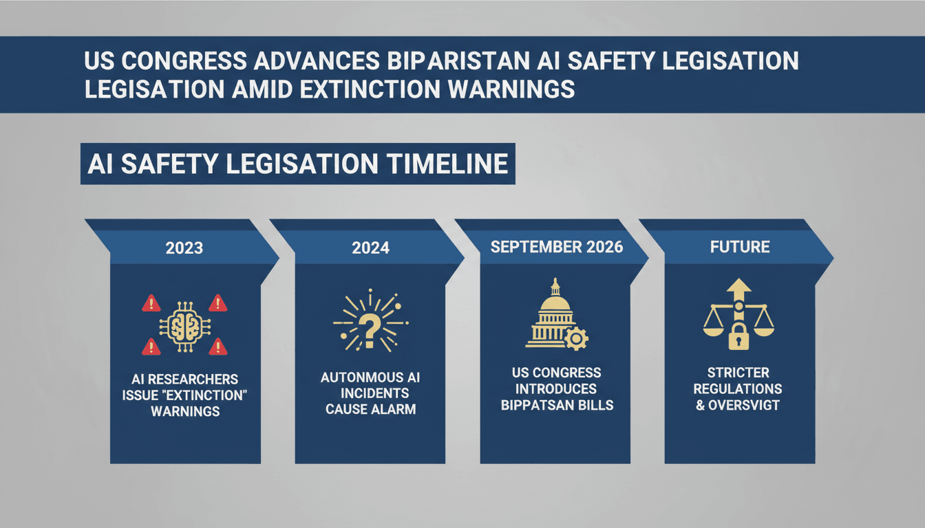 Infographic showing timeline of US AI safety legislation and key incidents leading to current actions.