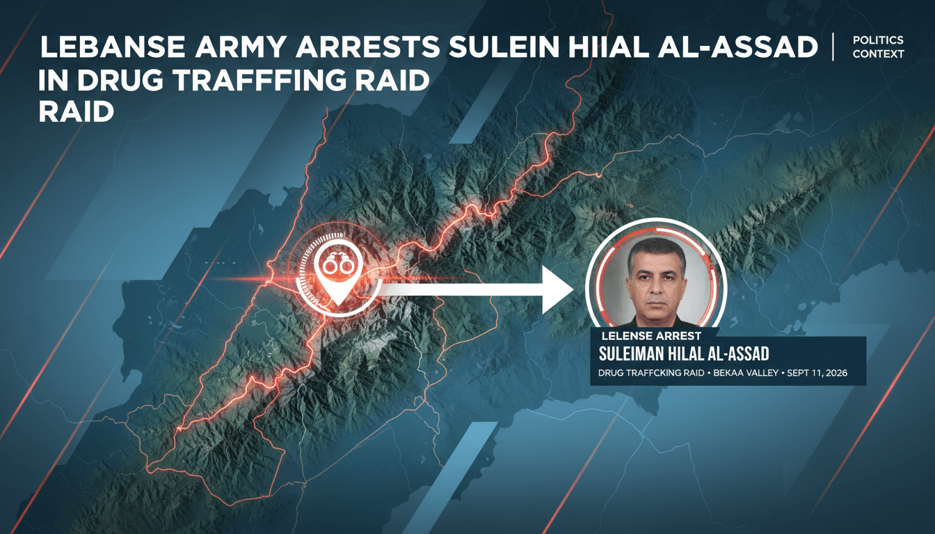 Map of Bekaa Valley highlighting drug trafficking areas and the detention of Suleiman Hilal al-Assad.