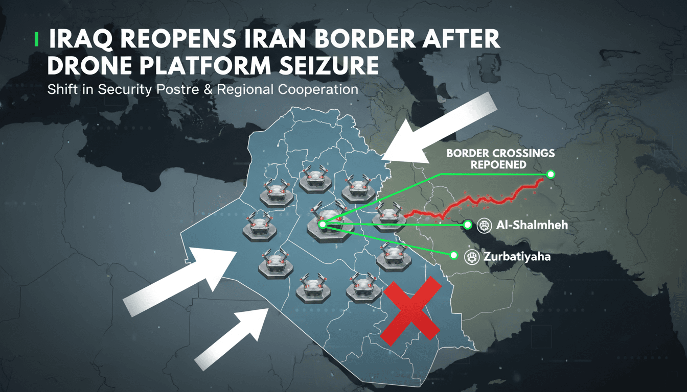 A visual representation of Iraq's seized drone platforms and the Iran border crossings reopening.