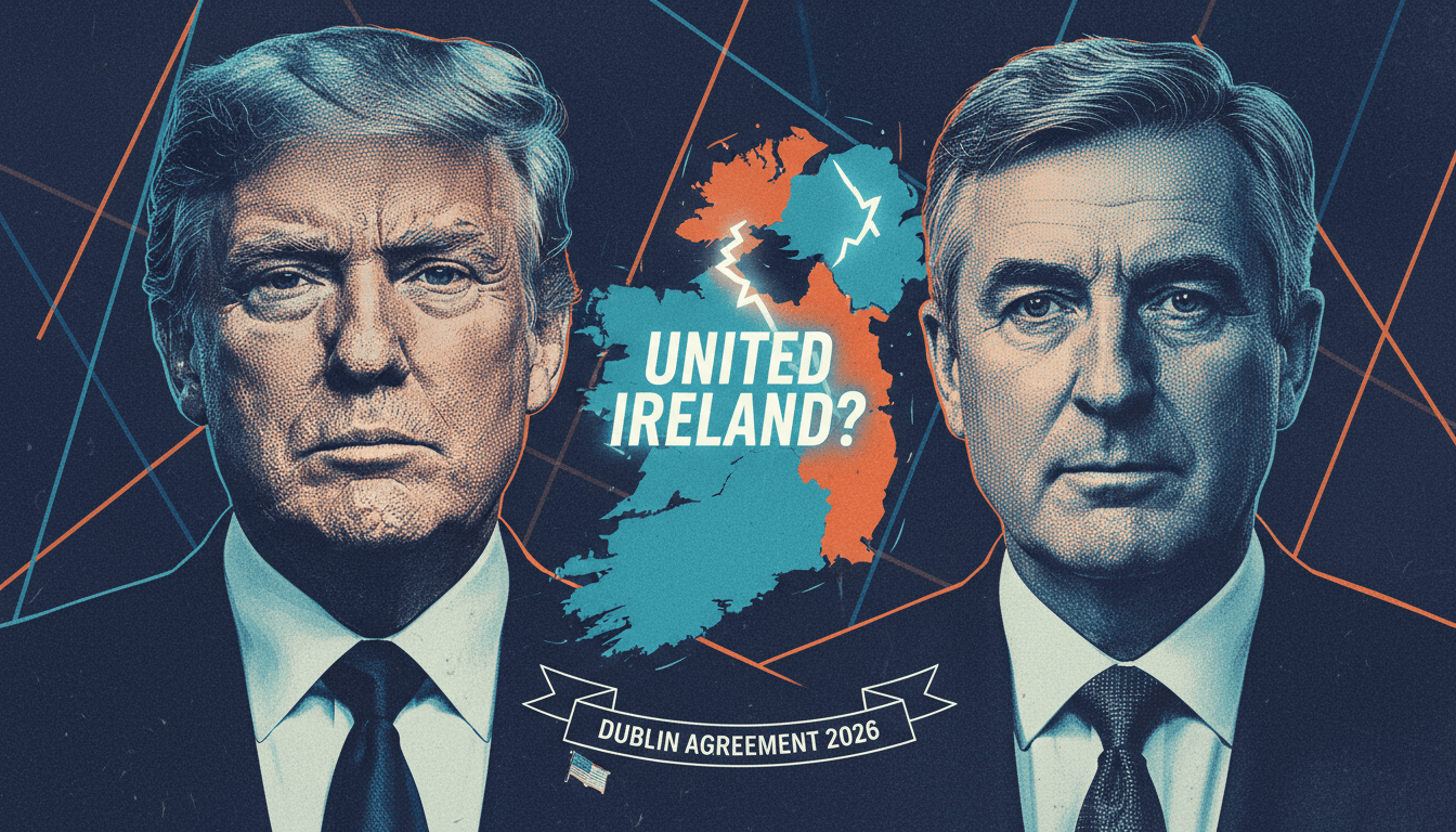 Trump and Irish Taoiseach Martin discussing Irish unification during a press conference in Dublin.