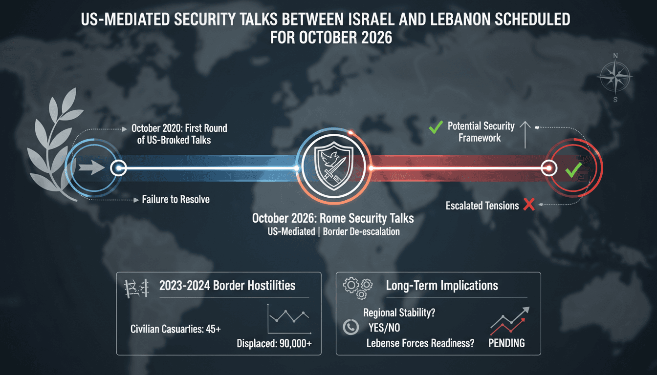 Infographic detailing the timeline and statistics of Israel-Lebanon border negotiations and casualties.