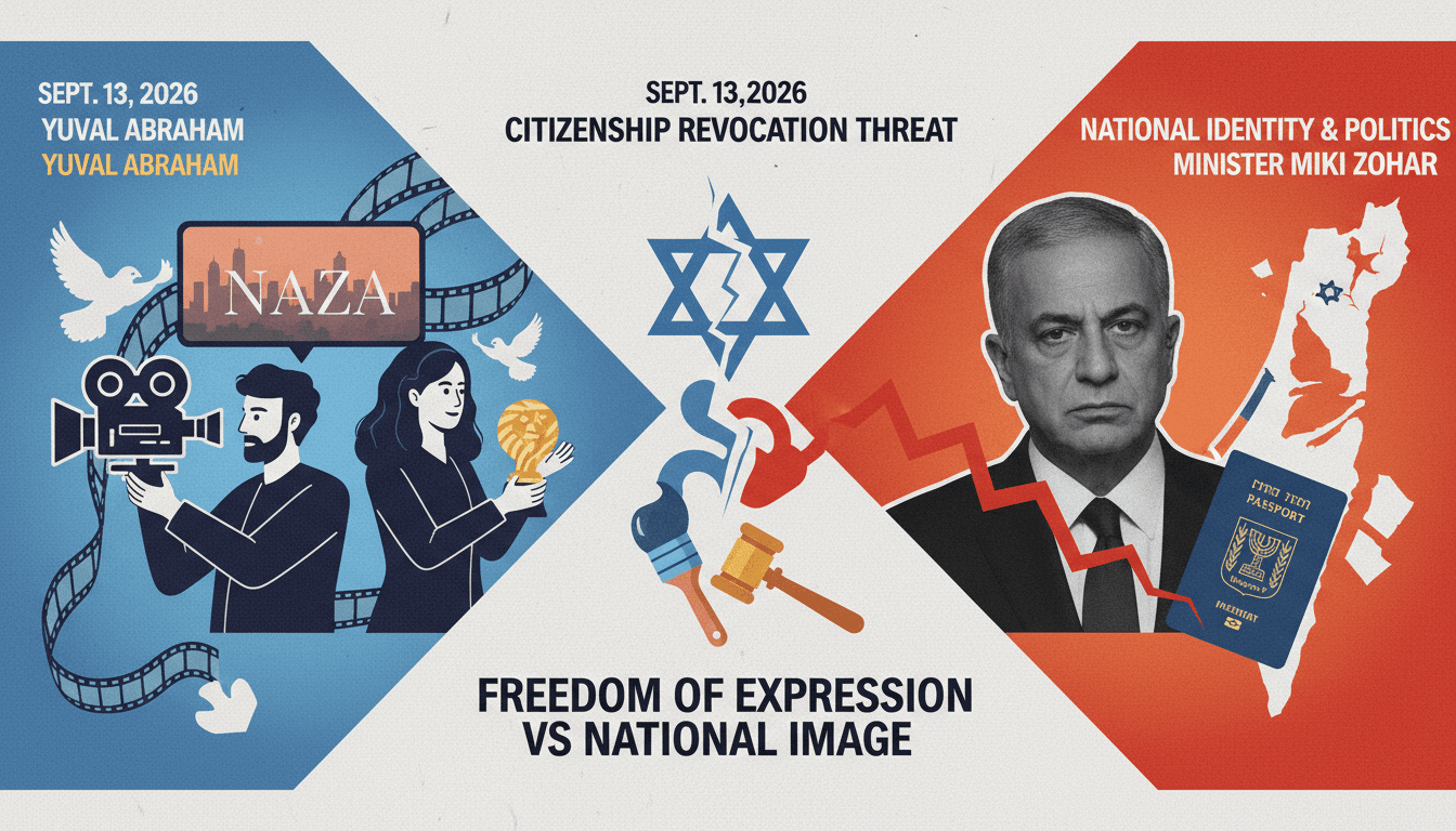 Infographic showing the tension between artistic expression and national identity in Israel, focusing on the NAZA documentary.