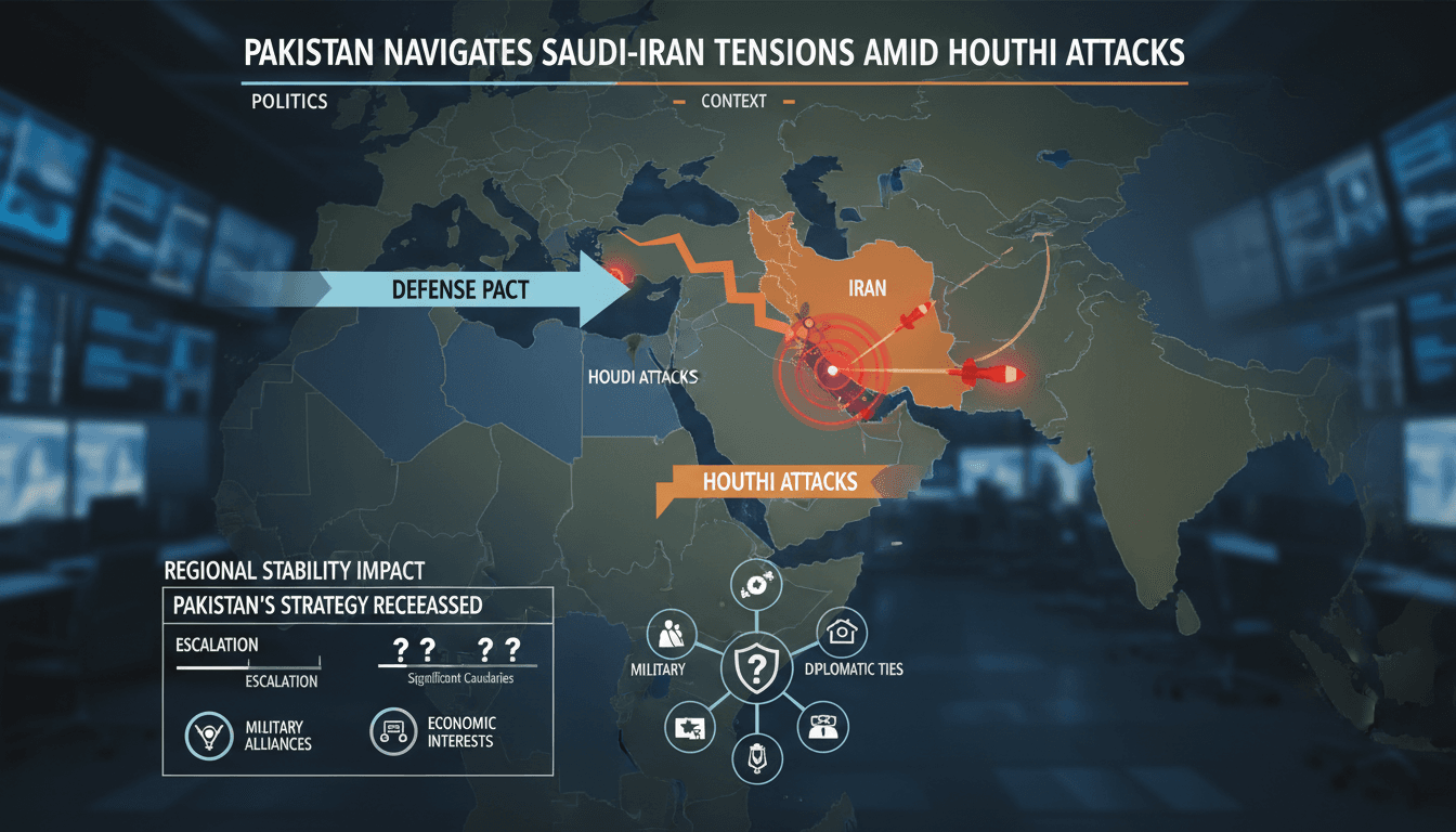 A map illustrating Pakistan's defense pacts with Saudi Arabia and Turkey amid Houthi tensions.