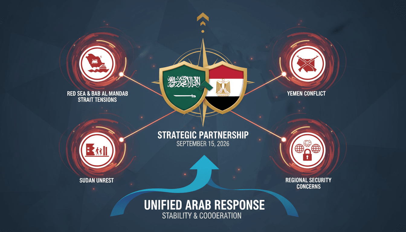 Infographic showing Saudi Arabia and Egypt's strategic partnership and regional security challenges in the Middle East.