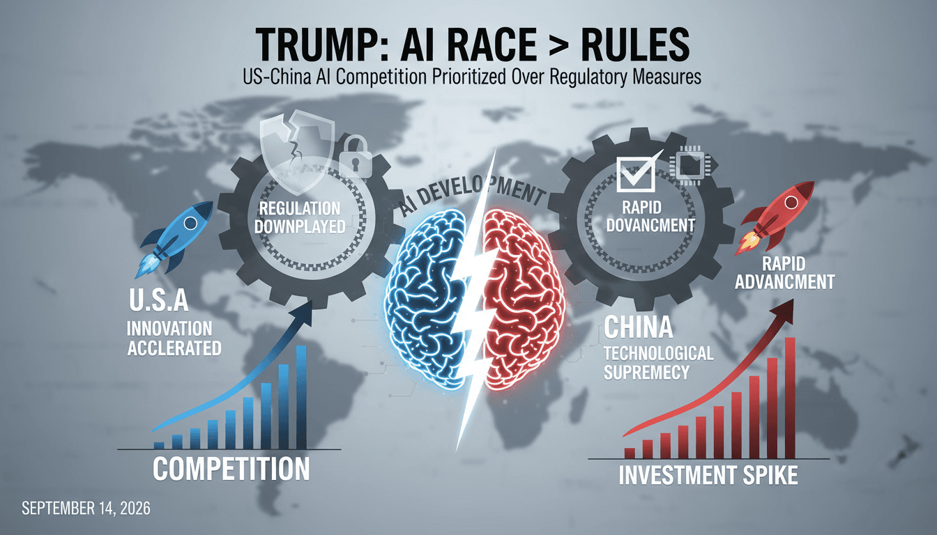 Infographic showing the U.S.-China AI competition and regulatory landscape.