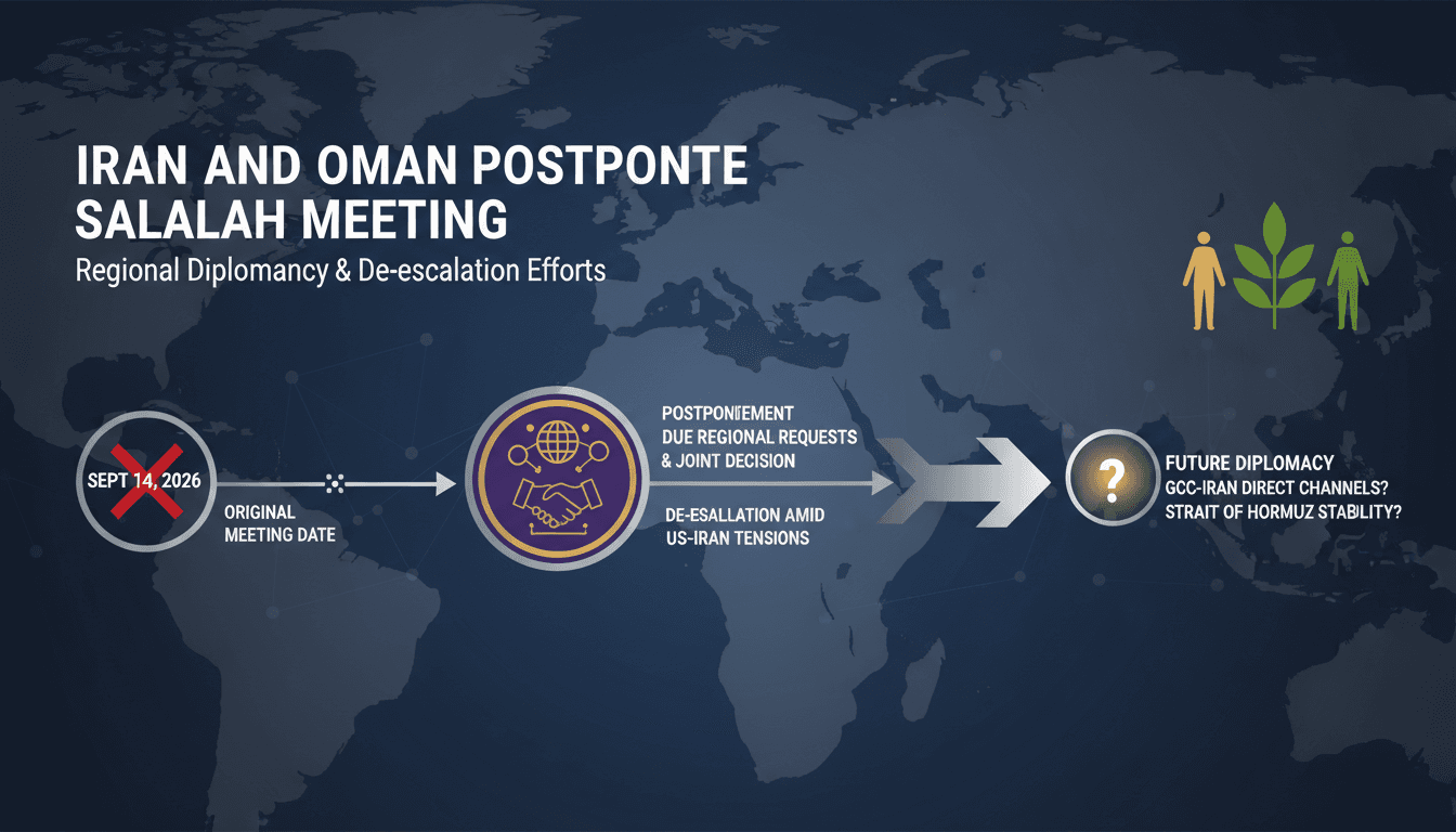 Infographic detailing the postponement of the Salalah meeting and its implications for regional diplomacy.