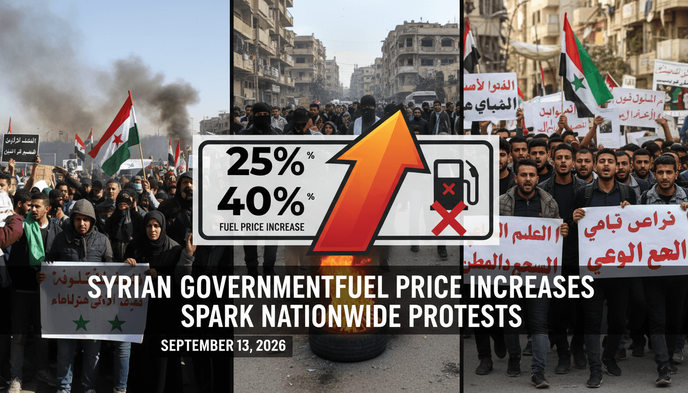 Protesters in Syria demonstrating against fuel price hikes, highlighting the economic impact of rising costs.