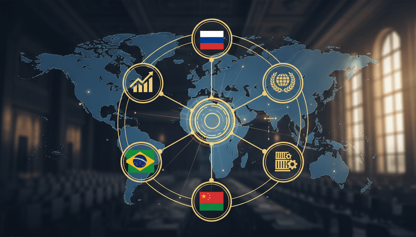 Infographic showing BRICS nations and their global influence at the 2026 summit.