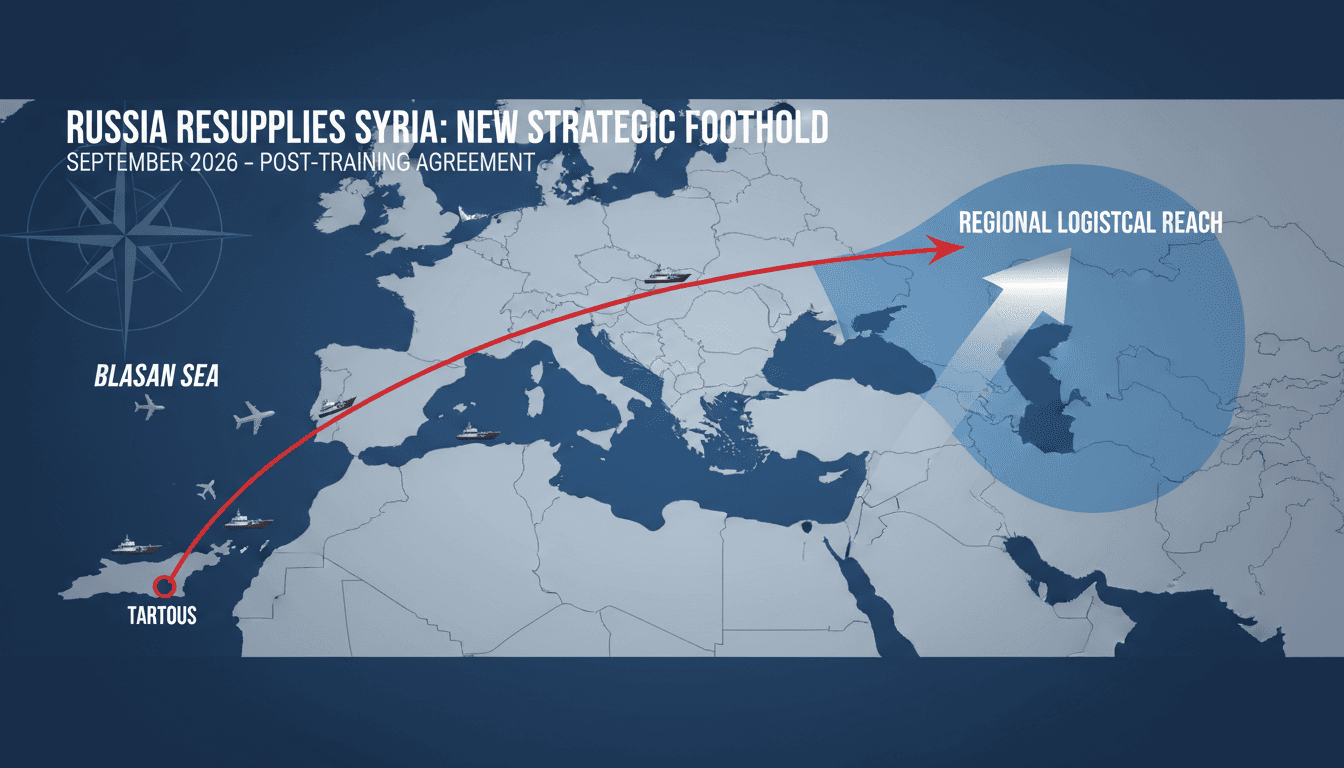 A map illustrating the Russian naval convoy's route to Tartous port in Syria, highlighting military logistics and regional influence.