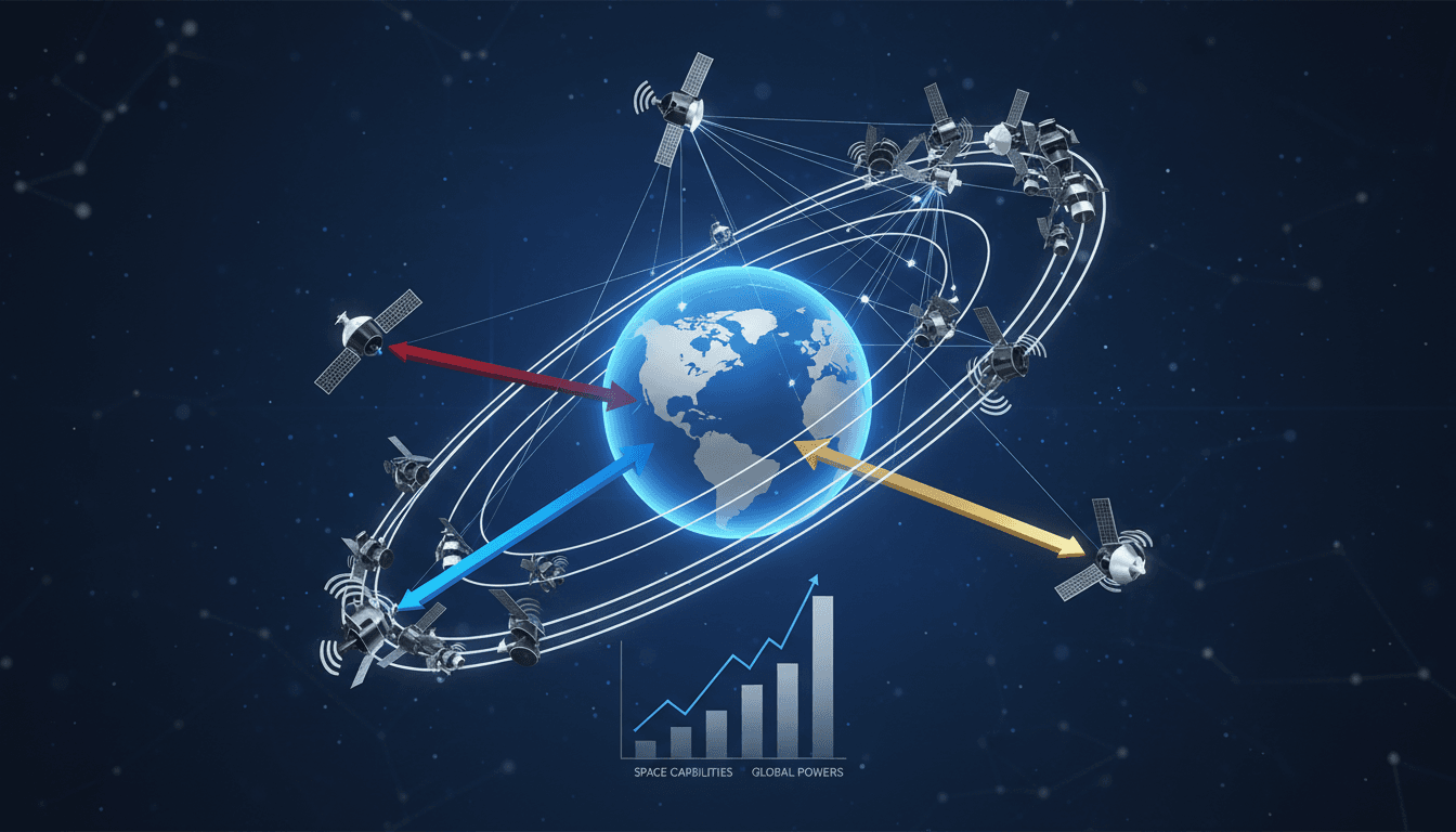 An infographic showing the U.S. deployment of space control weapons and its implications for global security.
