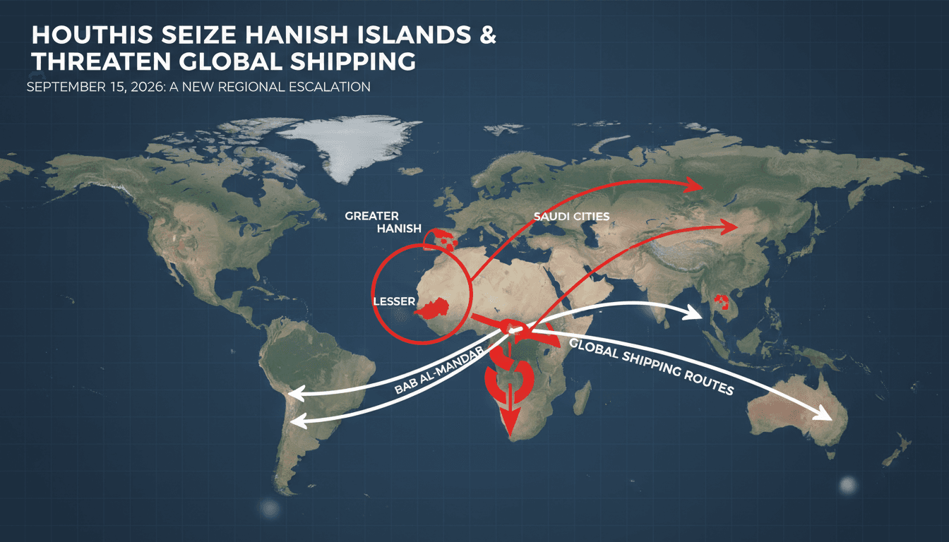 Map highlighting the Hanish Islands and their strategic importance in the Red Sea.