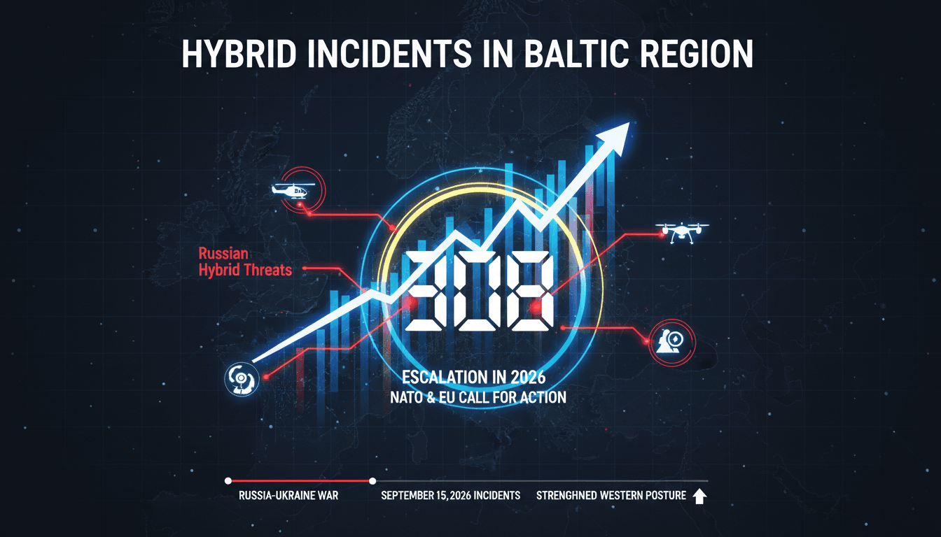 Infographic showing the rise in Russian hybrid incidents in the Baltic region, emphasizing the number 308.