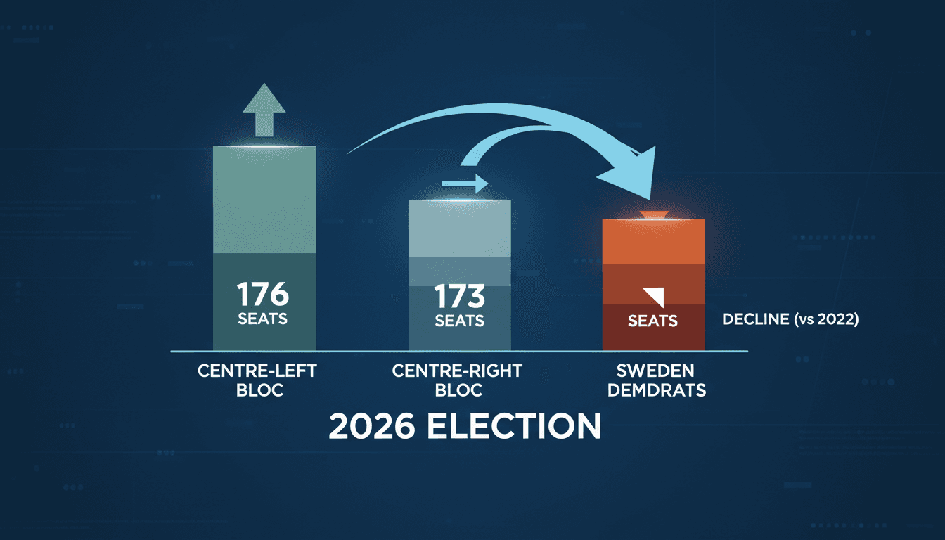 A graphic showing the decline of far-right support in Sweden's 2026 parliamentary election.
