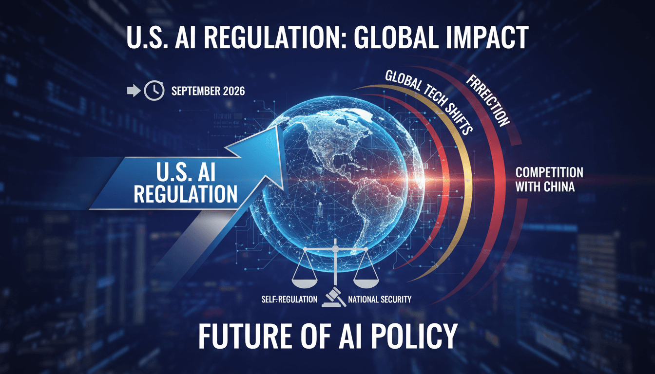 Infographic showing potential impacts of U.S. AI regulations on global technology markets.