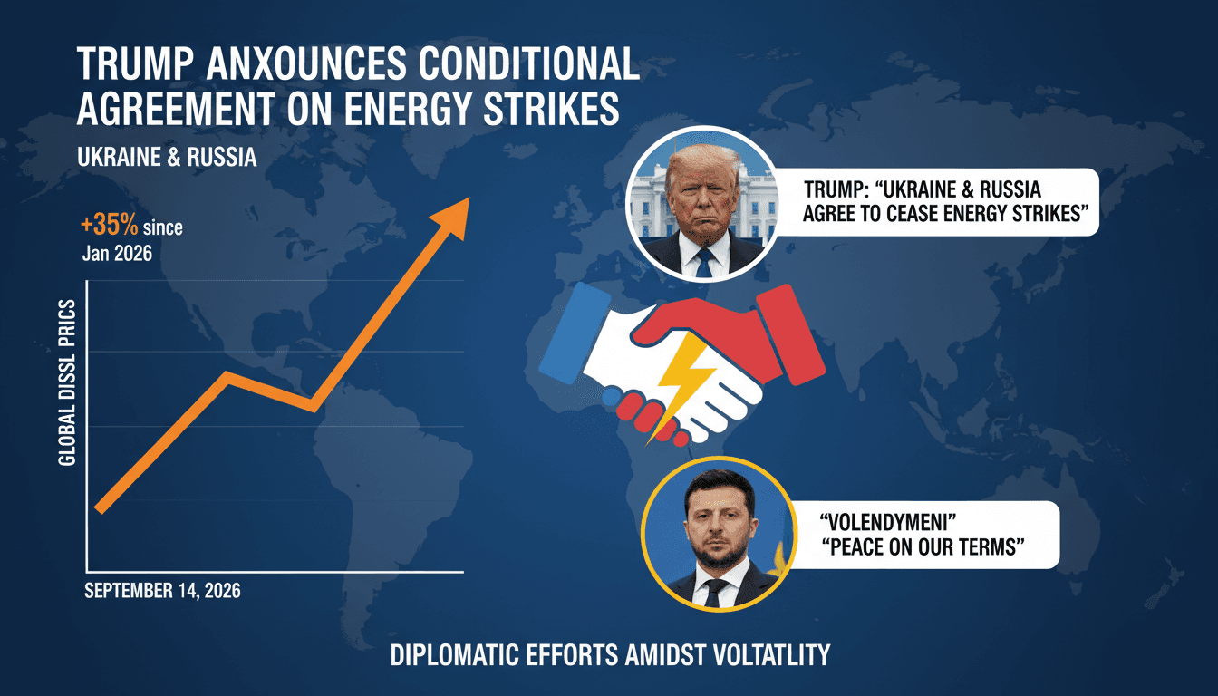 Infographic showing Trump's announcement on Ukraine and Russia's energy ceasefire and its impact on diesel prices.