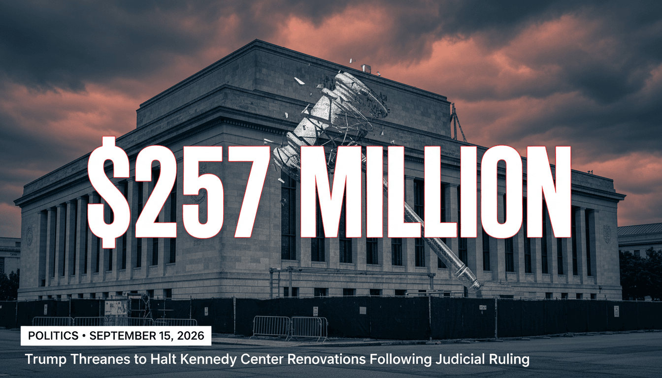 A visual of the Kennedy Center with "$257 million" highlighted, representing the funding at stake in the name dispute.