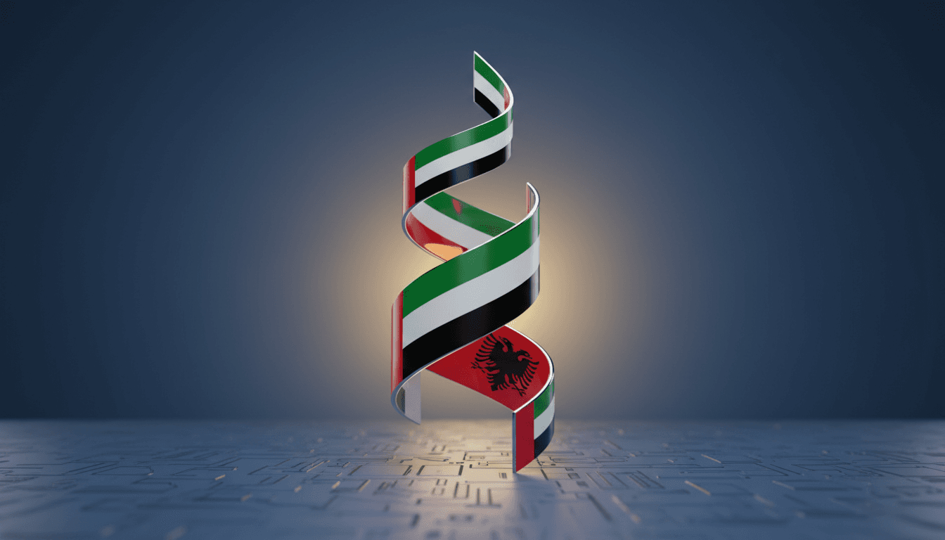 UAE and Albania flags intertwined, symbolizing their growing partnership.