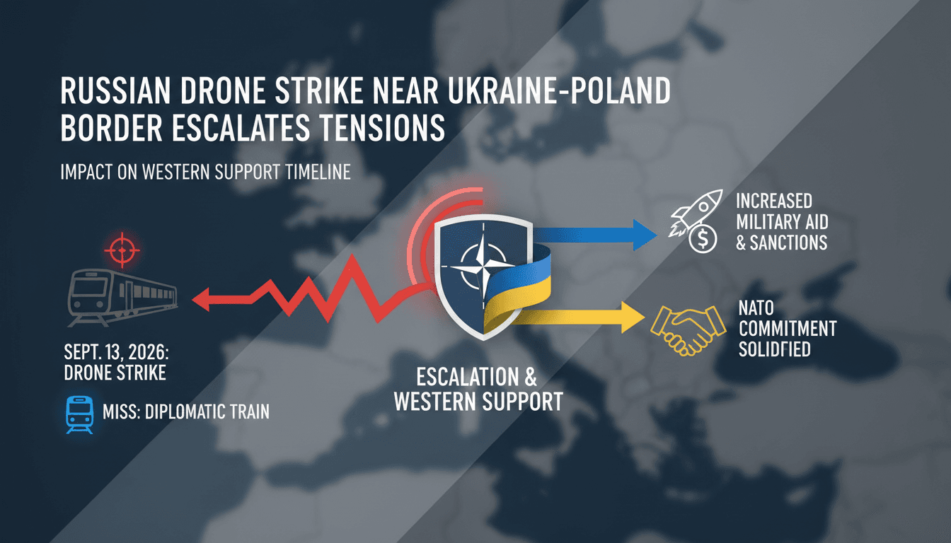 A map highlighting the location of the Russian drone strike near the Ukraine-Poland border.