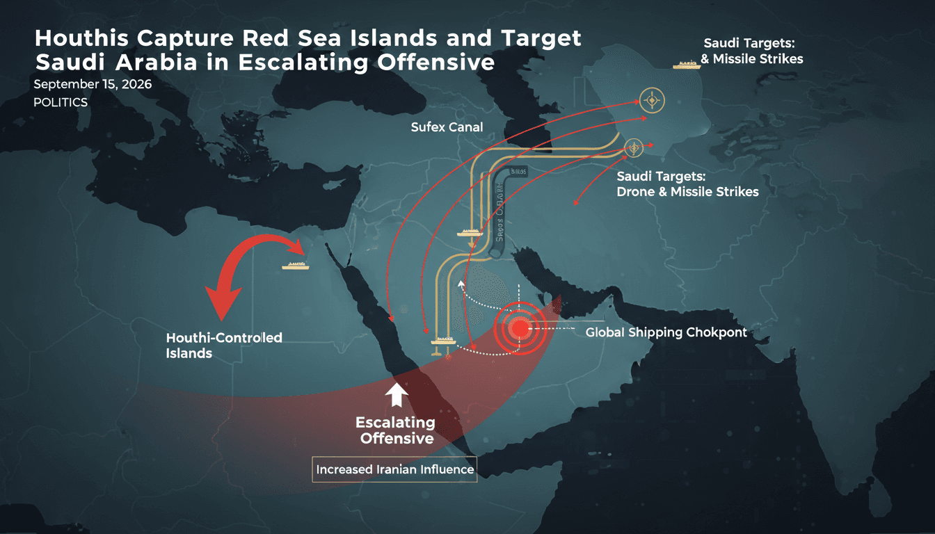 Map of the Red Sea region highlighting Houthi-controlled areas and key shipping routes.