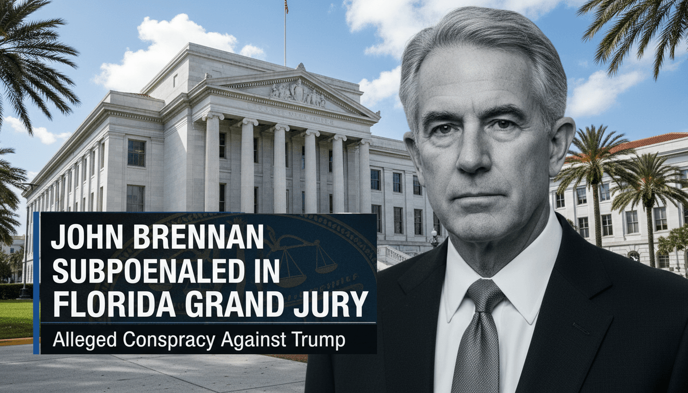 John Brennan in front of a courthouse, highlighting the subpoena in the Trump investigation.