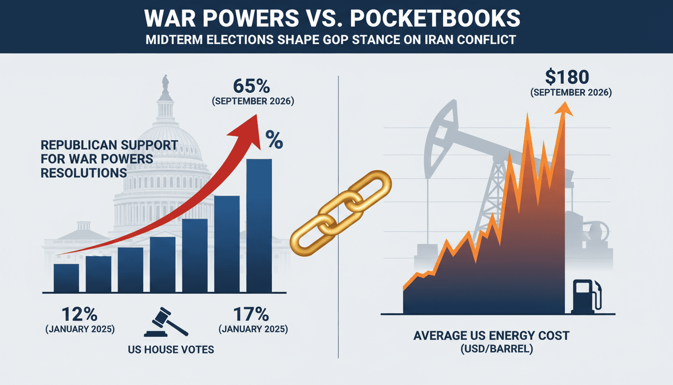 Infographic showing Republican support for war powers resolutions and its impact on energy prices.