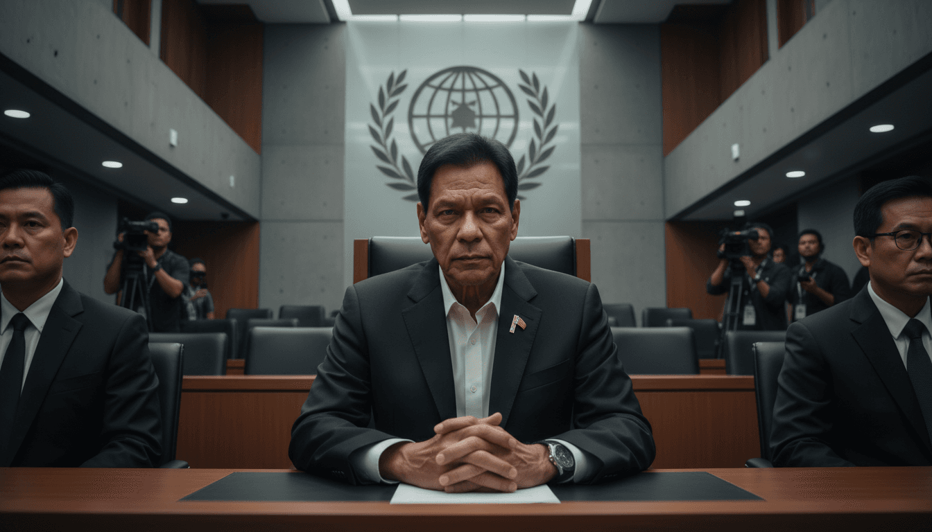 Rodrigo Duterte in court at the ICC, marking his first appearance since his arrest in 2025.