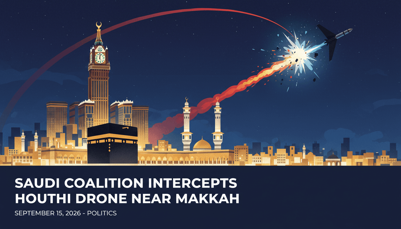 A dramatic image of a drone interception near Makkah, highlighting security measures in the region.