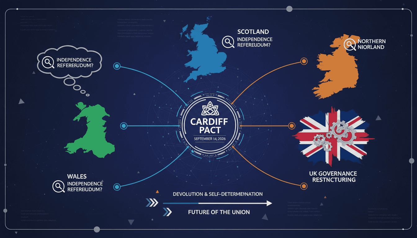 Leaders from Wales, Scotland, and Northern Ireland signing the Cardiff Pact for constitutional change.