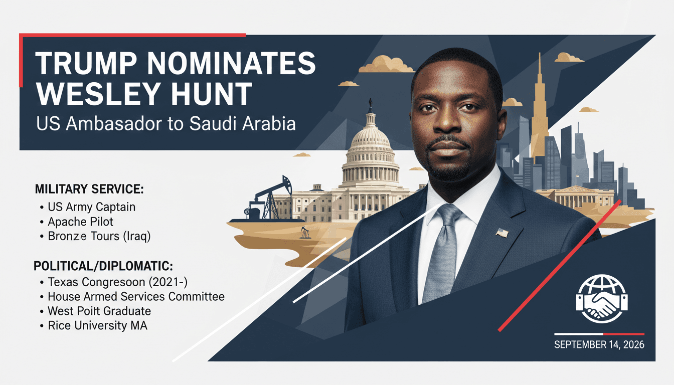 Wesley Hunt, nominated as US Ambassador to Saudi Arabia, with military and diplomatic background highlights.