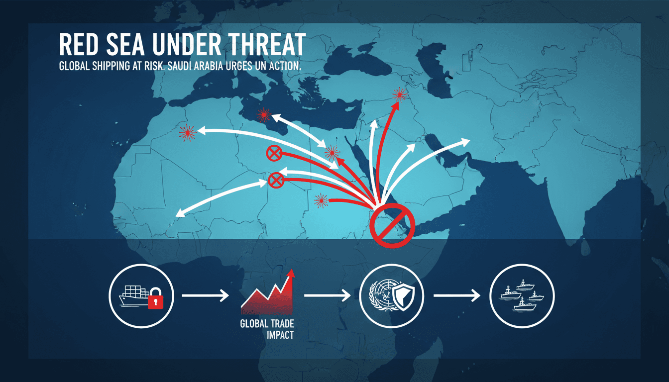 A map illustrating the Red Sea shipping routes and Houthi threats to maritime security.