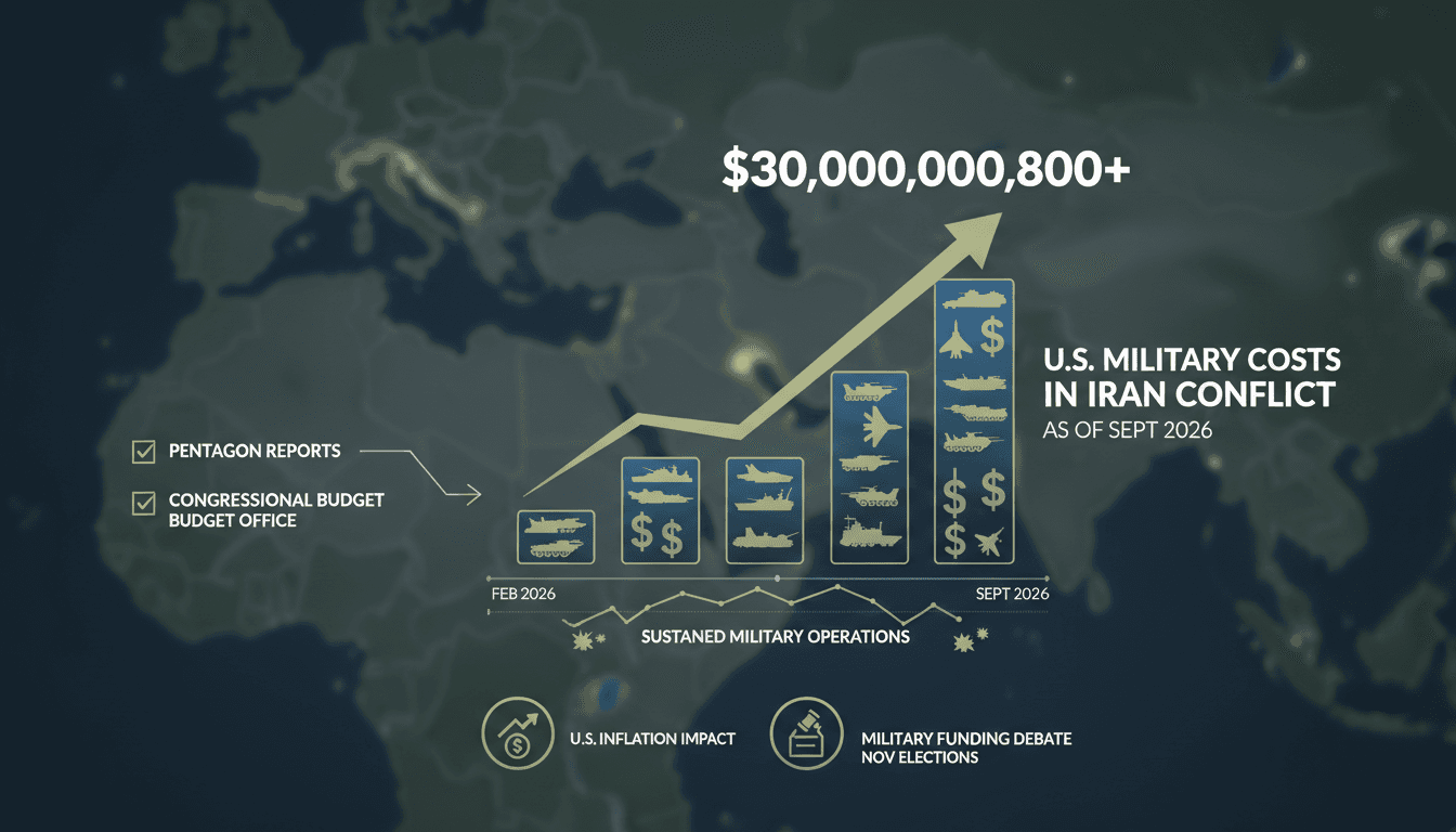 Infographic showing rising costs of the U.S. conflict with Iran, highlighting military expenditures and economic implications.