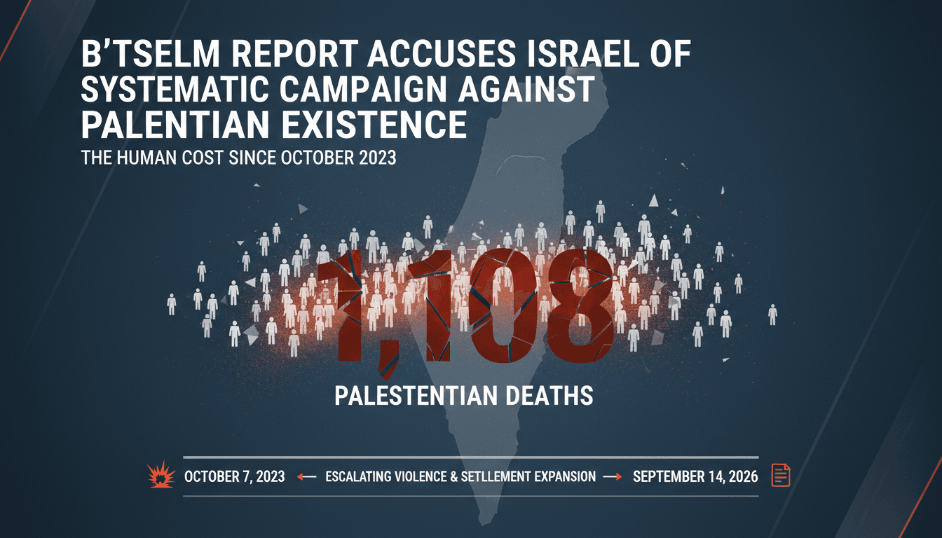 Infographic showing the 1,108 Palestinian deaths since October 2023, emphasizing the human impact of the conflict.