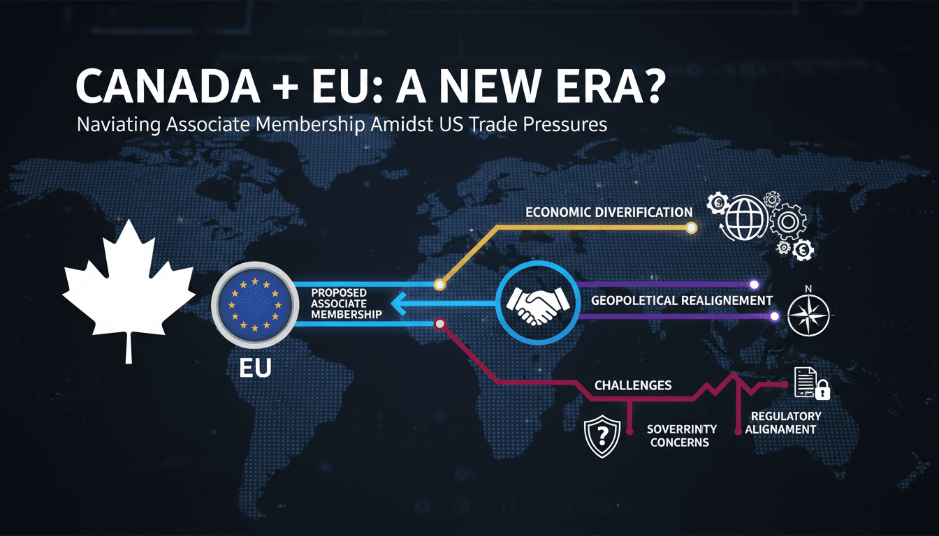 Infographic showing the implications of Canada-EU associate membership proposal and its impact on trade dynamics.
