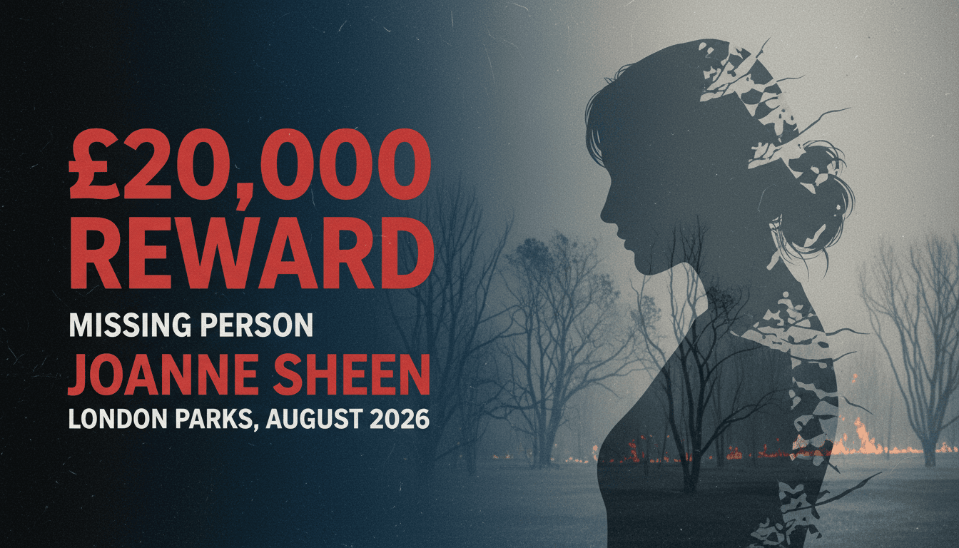 A graphic showing the £20,000 reward for information on Joanne Sheen's case, emphasizing community involvement in investigations.