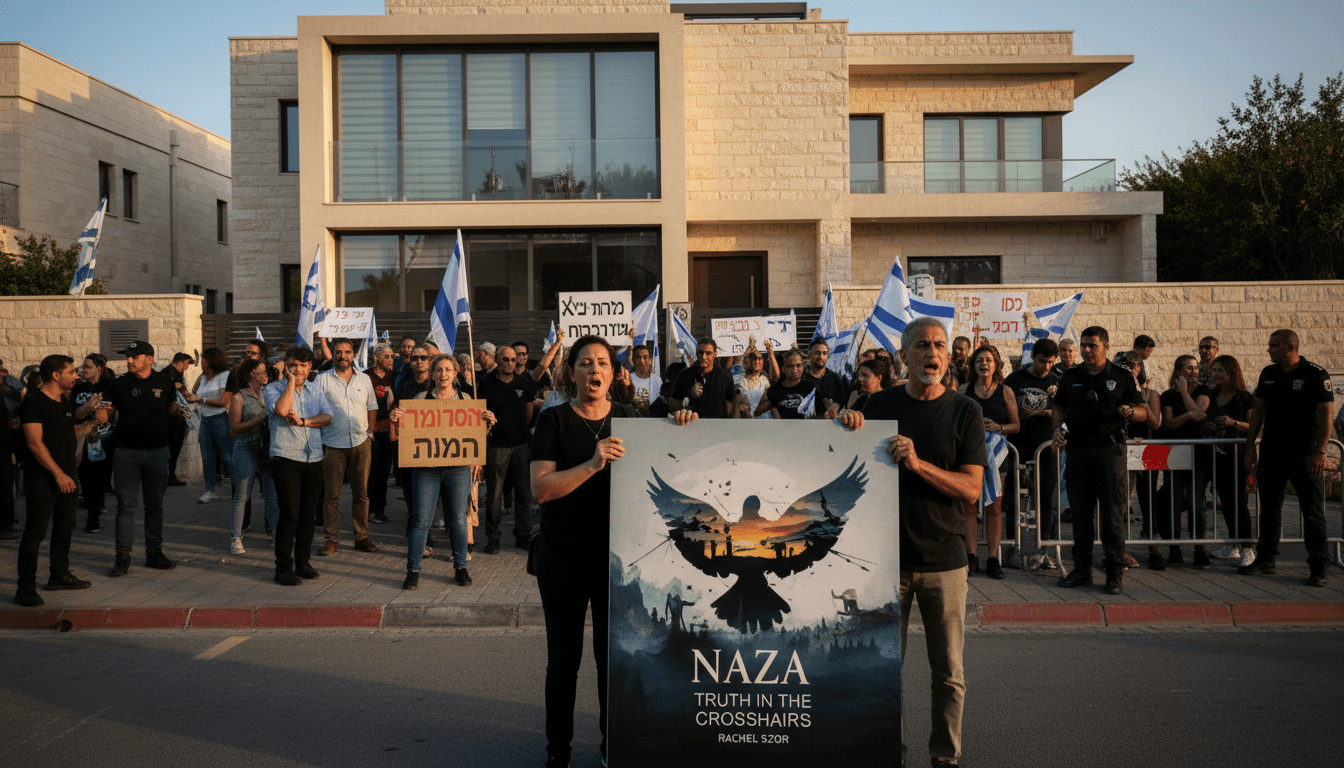Protesters outside a filmmaker's home in Israel, highlighting cultural polarization and artistic expression.