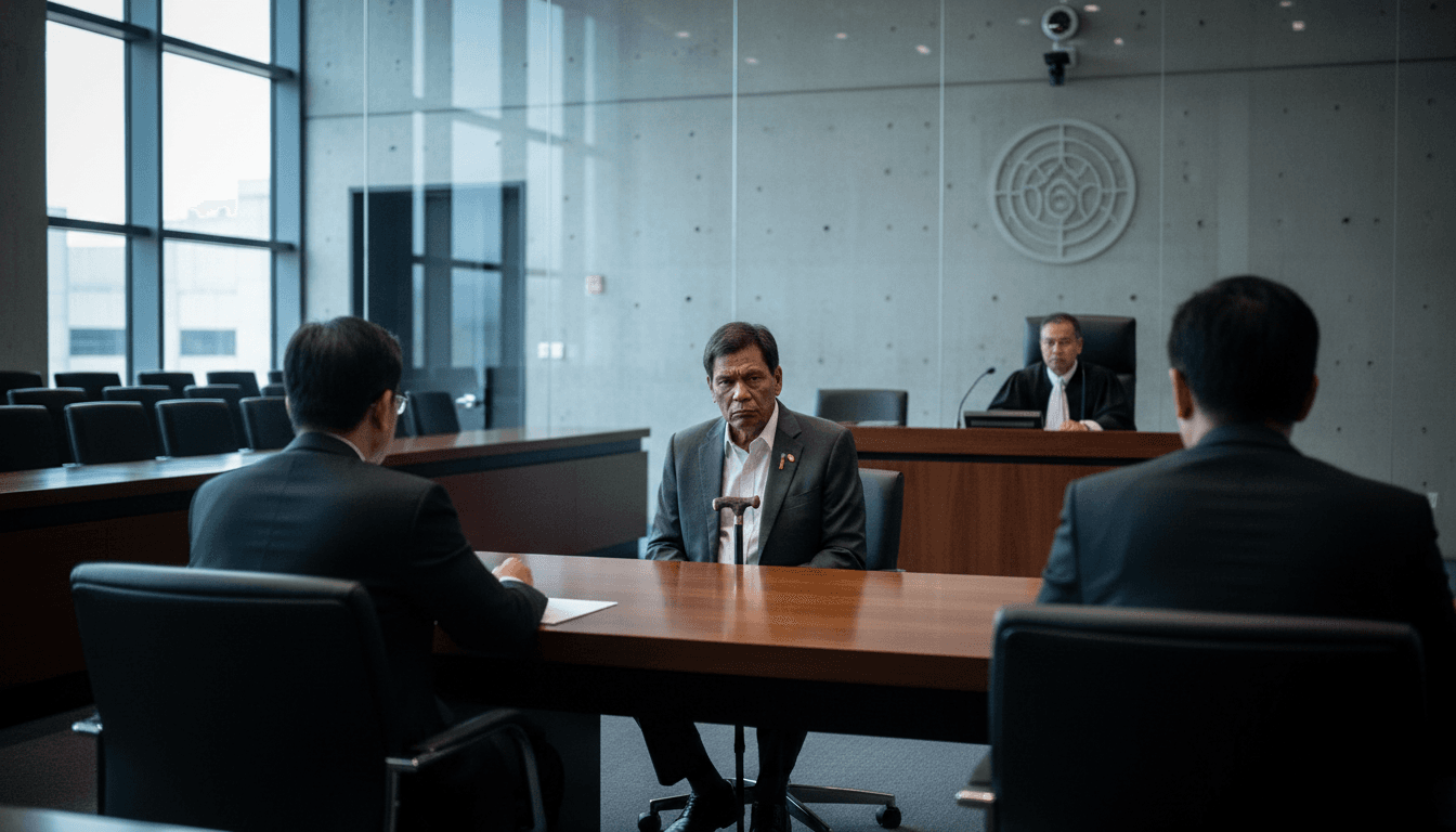 Rodrigo Duterte in court during his first in-person appearance at the ICC, facing charges of crimes against humanity.