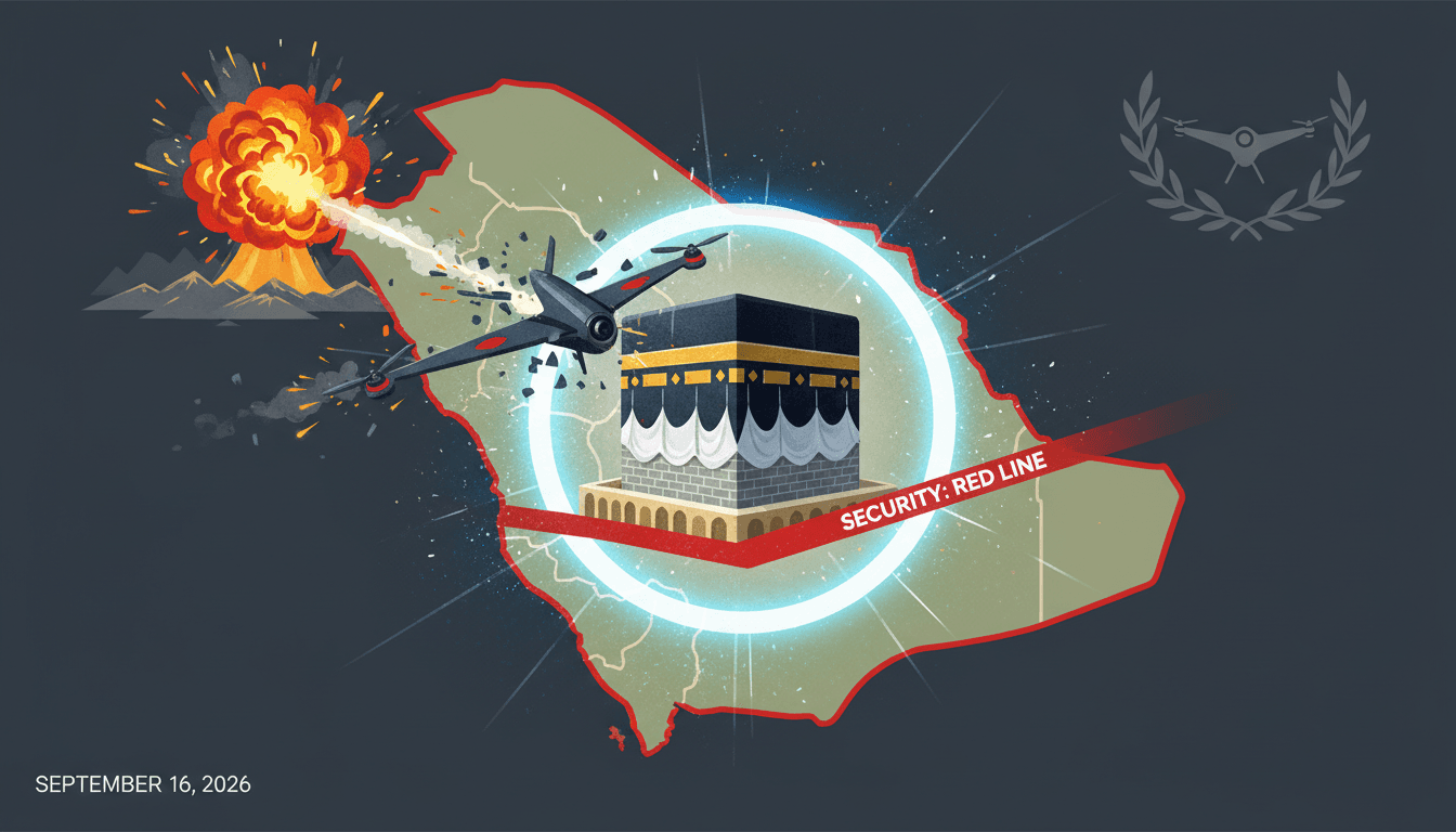 A drone interception near Mecca, emphasizing the geopolitical implications of the attempted attack.