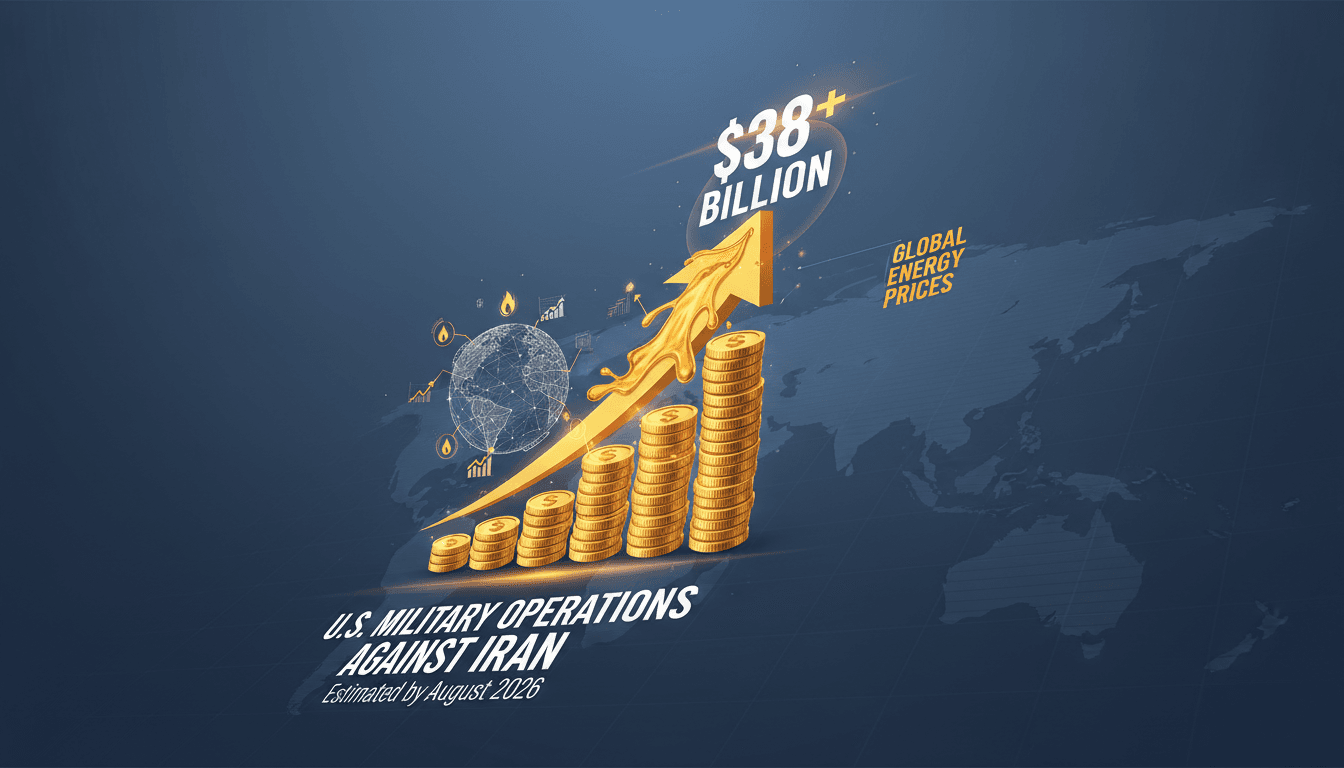Infographic showing the rising costs of U.S. military operations against Iran and their impact on global energy prices.